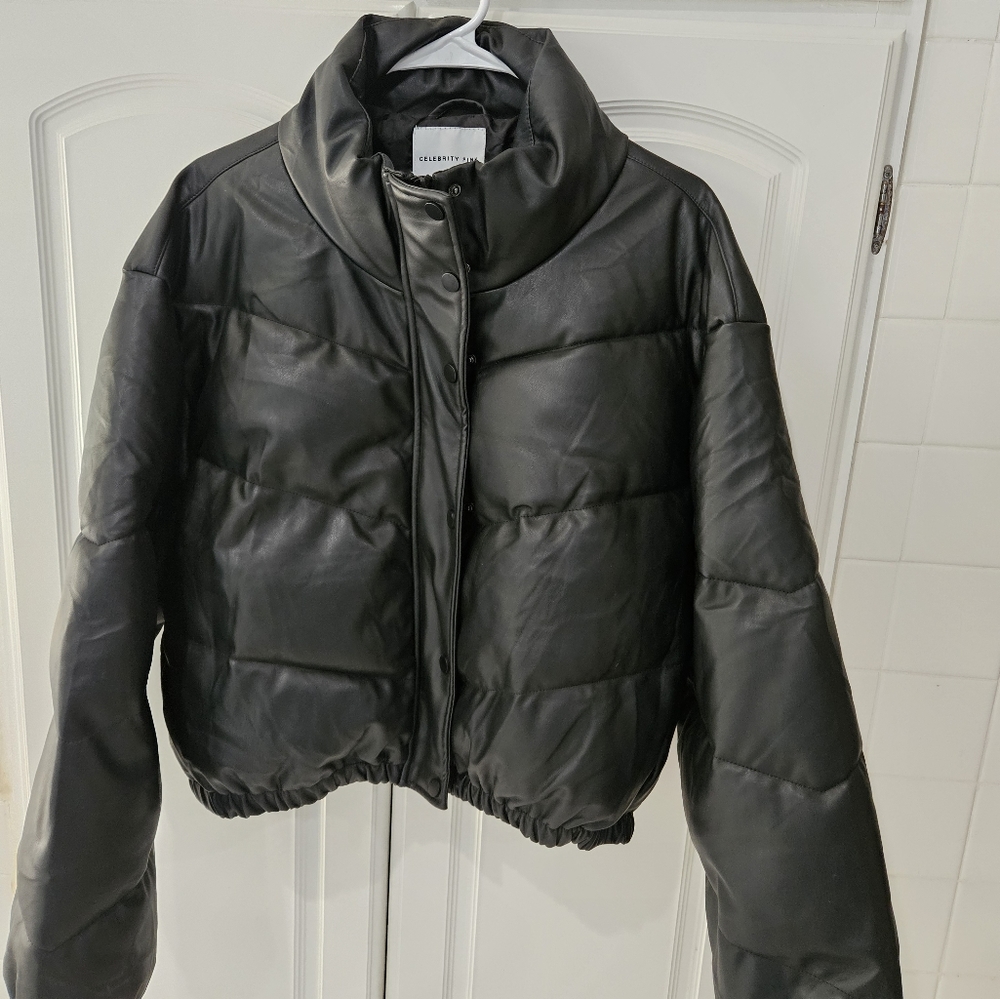 Womens Celebrity Pink Pleather Pufer Jacket